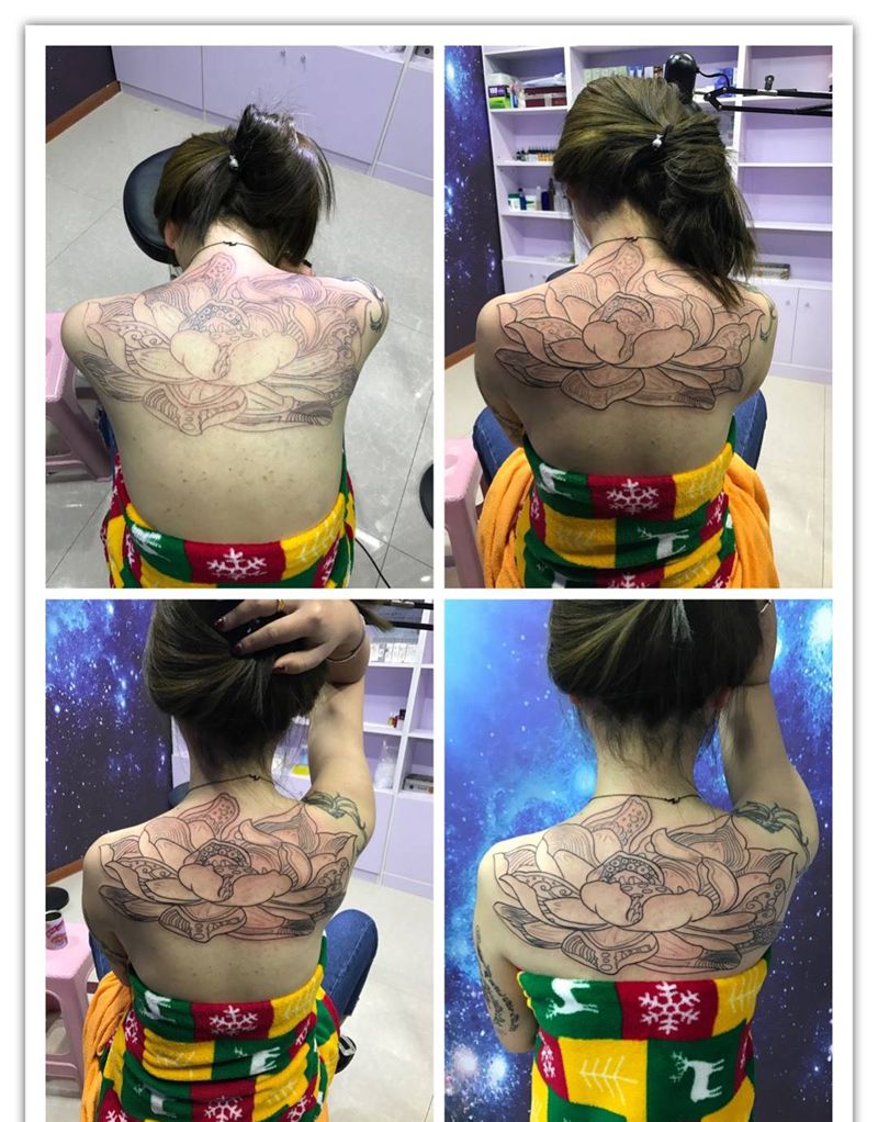 ༺后͈̎背͈̎莲͈̎花͈̎线͈̎条͈̎༻纹身图片_背部传统图腾纹身图案