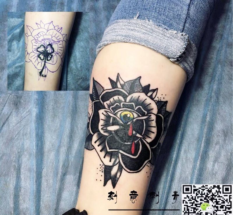 遮盖作品纹身图片_成品腿部欧美植物另类纹身图案