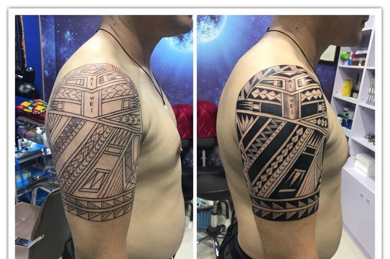 大臂玛雅图腾纹身图片