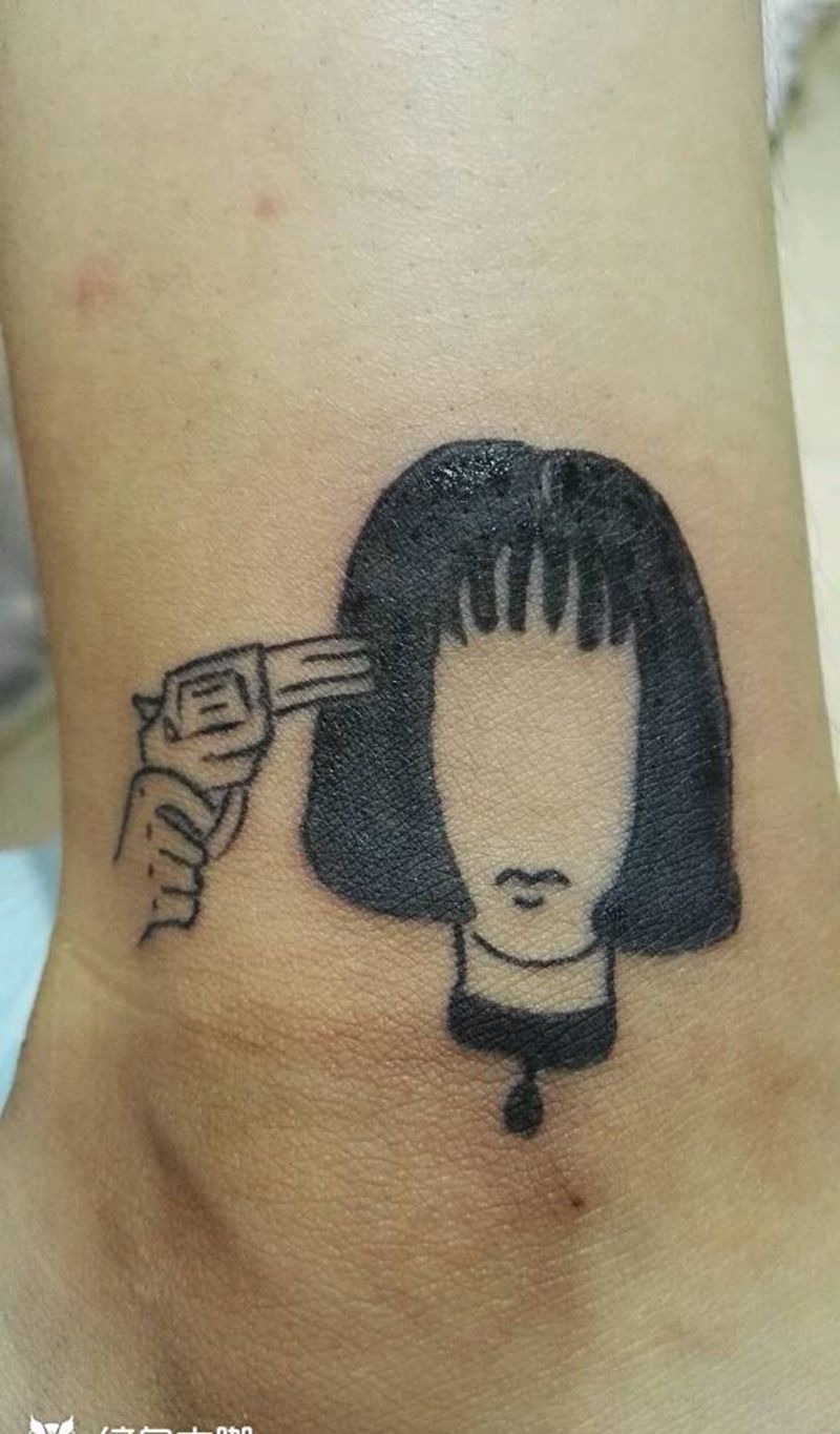 这个杀手不太冷纹身图片_腿部欧美清新人物成品纹身图案