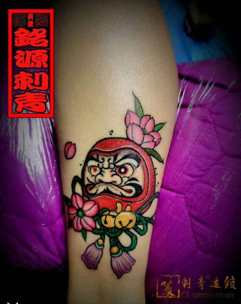 达摩蛋纹身图片_腿部老传统新传统纹身图案