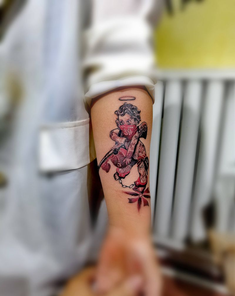 暗黑小天使纹身图片_手臂纹身图案