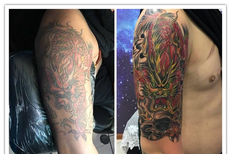 大臂旧麒麟修改纹身图片