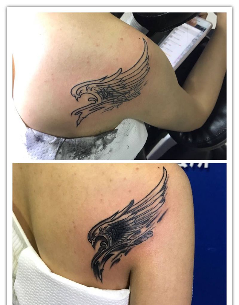 后肩遮盖纹身图片