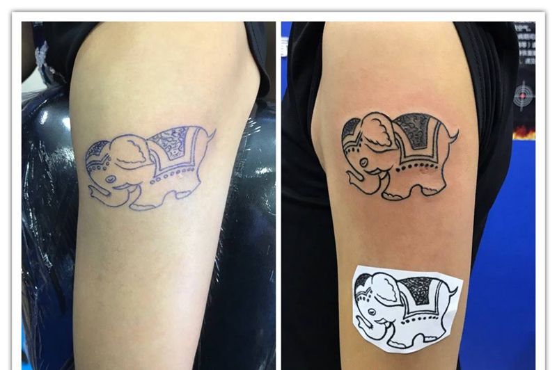 大臂小萌象纹身图片