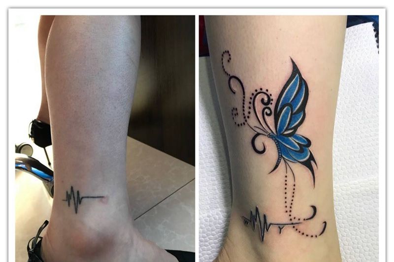 脚踝图腾蝴蝶纹身图片