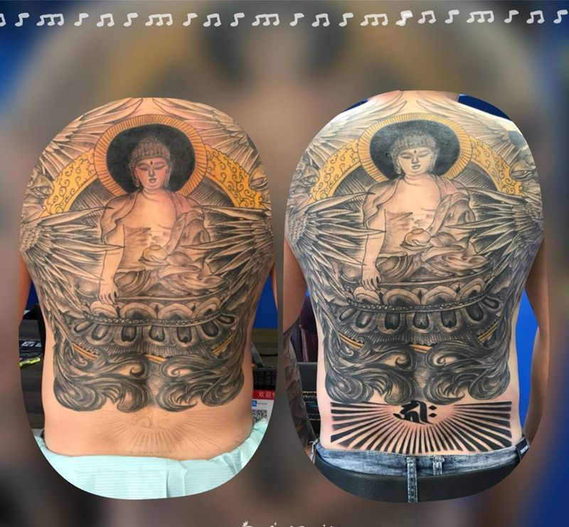 满背添加阿弥陀佛纹身图片