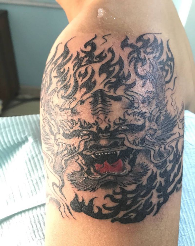 龙头纹身图片_成品手臂传统习俗几何图腾原创动物纹身图案