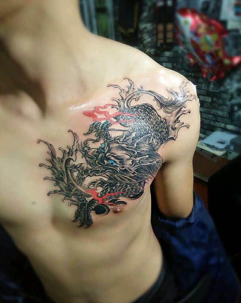 胸口麒麟纹身图片