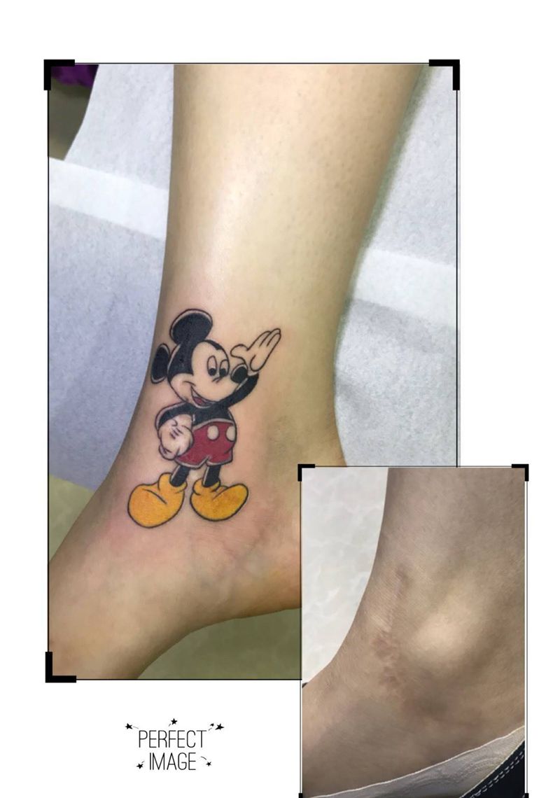 脚背疤痕遮盖纹身图片