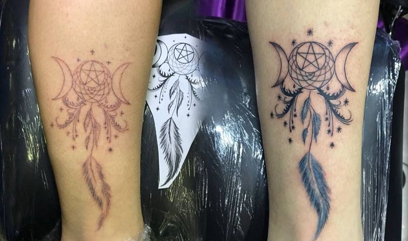 脚踝捕梦网纹身图片