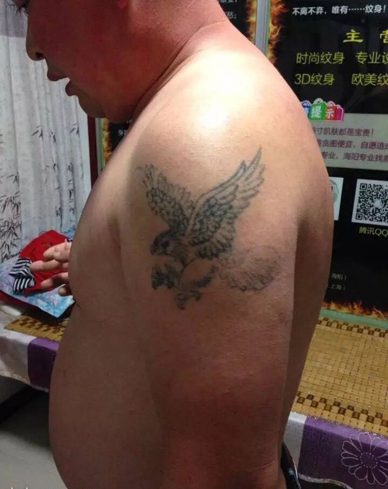 大臂黑灰锦鲤遮盖纹身图片_成品手臂传统动物纹身图案