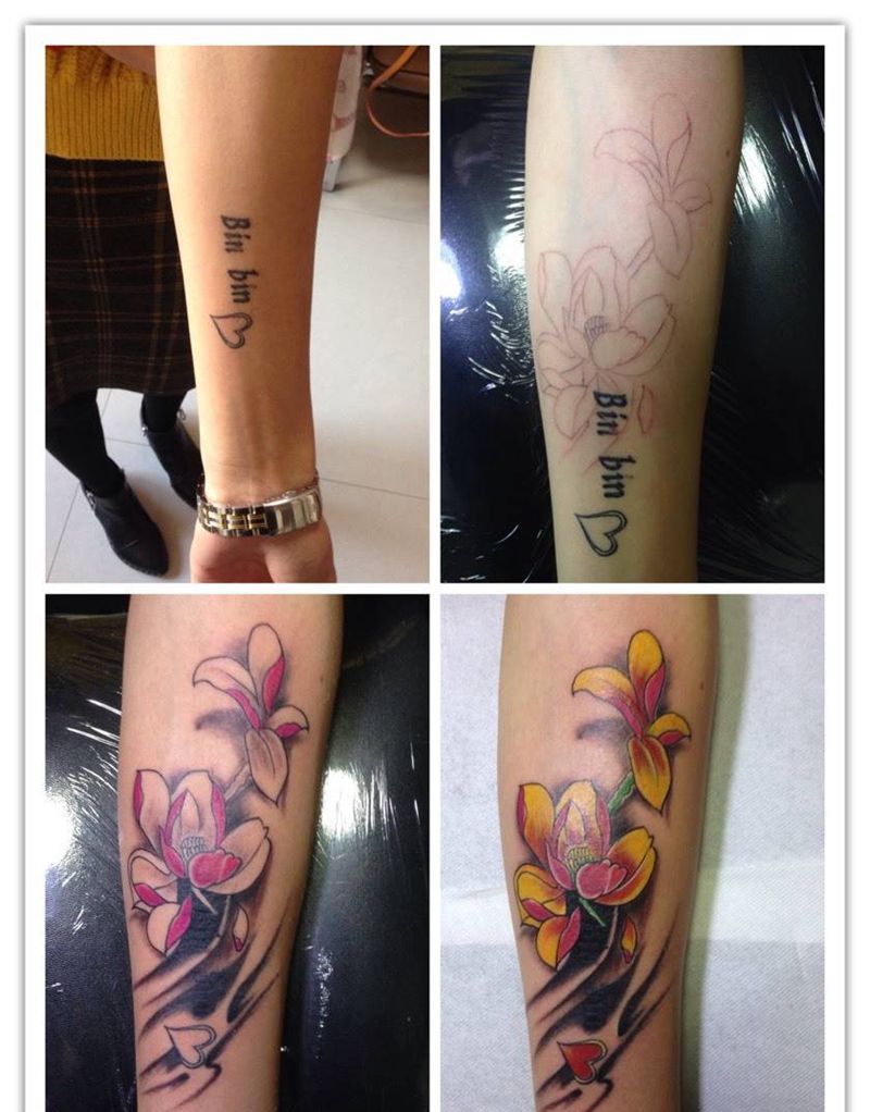 小臂小清新遮盖纹身图片_成品手臂国画植物纹身图案