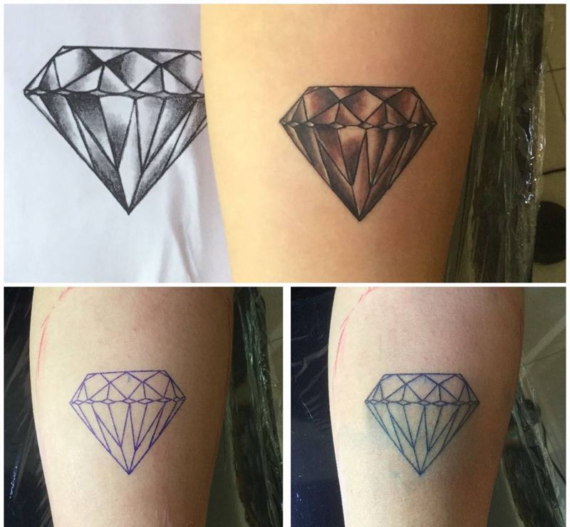 小臂内侧钻石纹身图片_成品手臂传统几何纹身图案