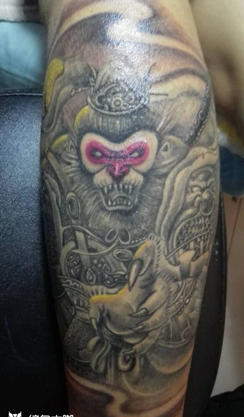 临摹种伟老师大圣完工纹身图片