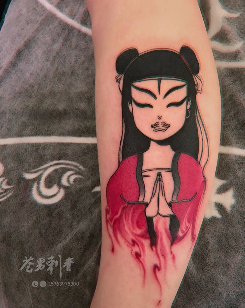 迷幻纹身图片_成品腿部人物纹身图案