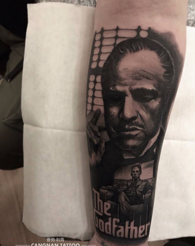 The god father纹身图片_手臂欧美写实纹身图案