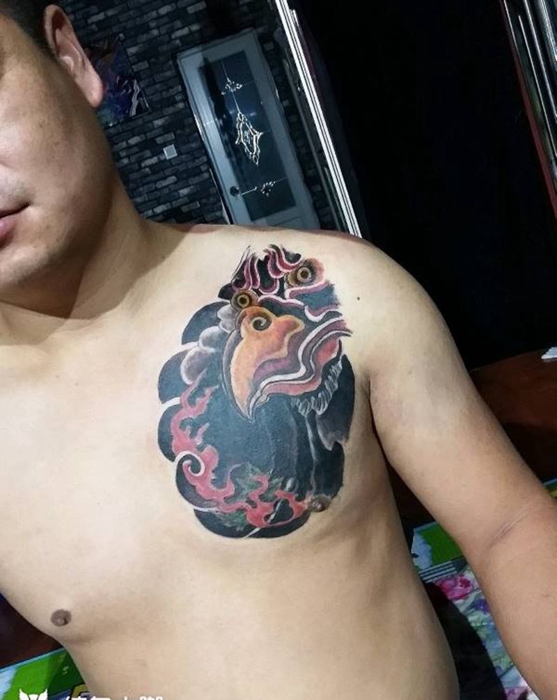 大鹏遮盖后，麻药作品纹身图片_胸部传统纹身图案