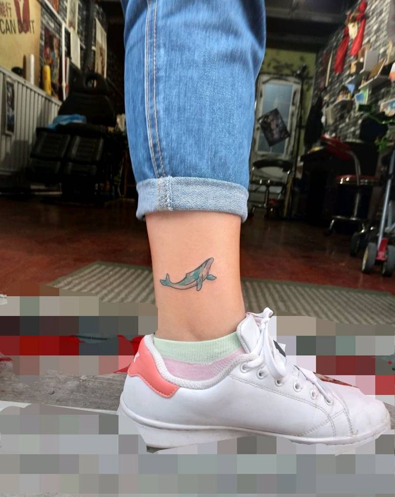 清新一枚纹身图片_腿部清新动物纹身图案