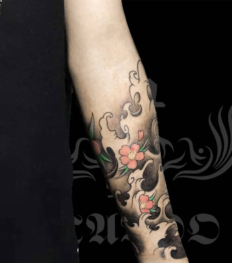 浪花纹身图片_手臂新传统纹身图案