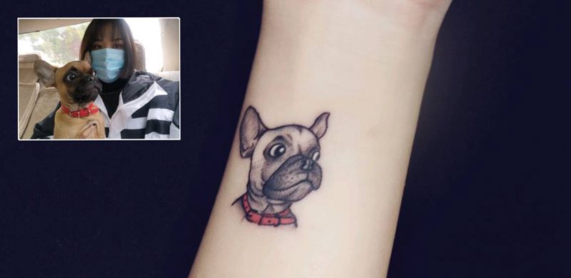 宠物照片定制纹身图片_手臂水彩点刺纹身图案