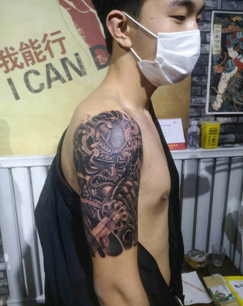鬼武士纹身图片_手臂纹身图案