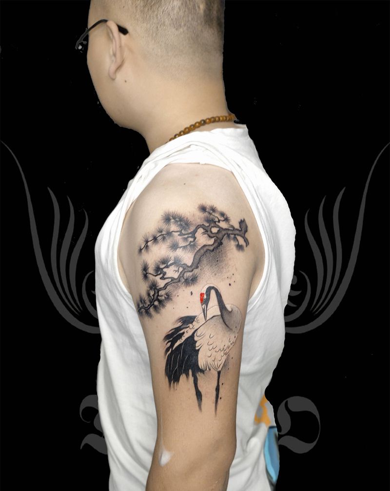 仙鶴纹身图片_手臂纹身图案