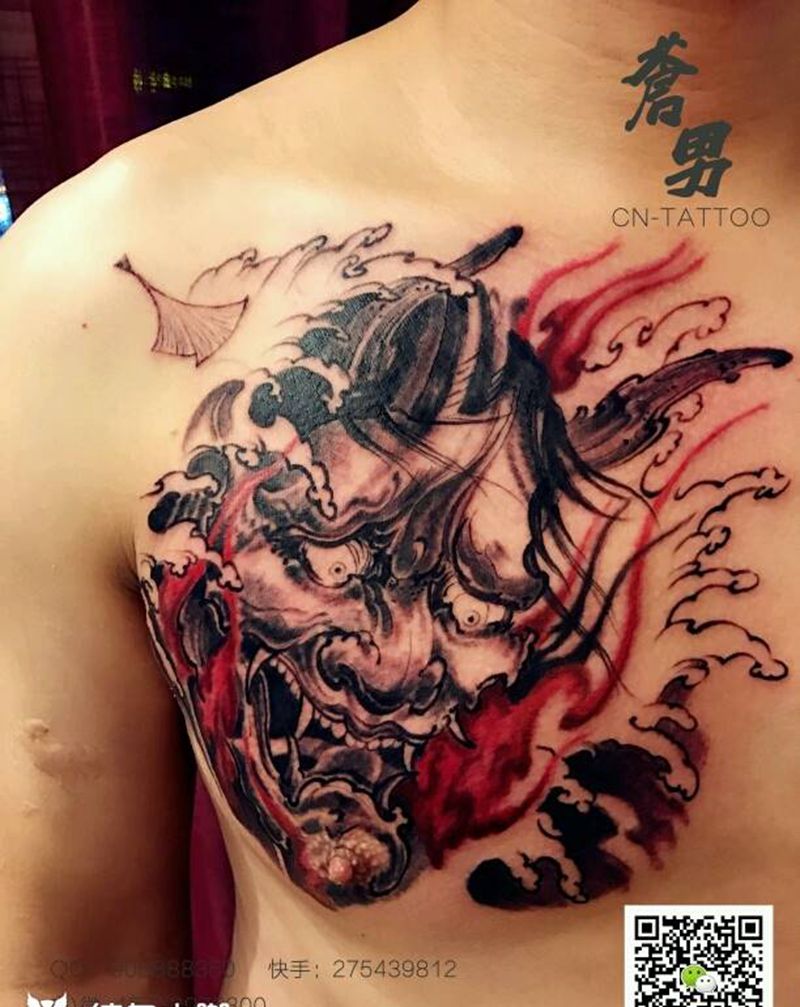 新传统般若纹身图片_胸部传统国画人物鬼神般若成品纹身图案