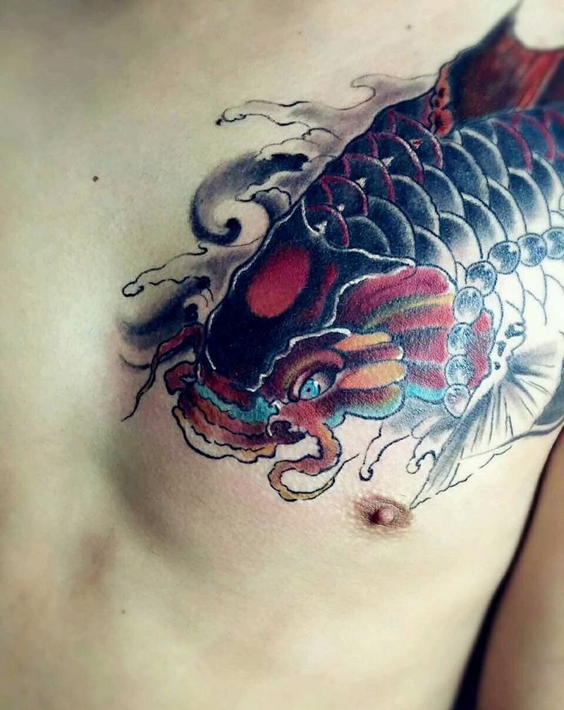 锦鲤纹身图片_传统动物鲤鱼成品纹身图案