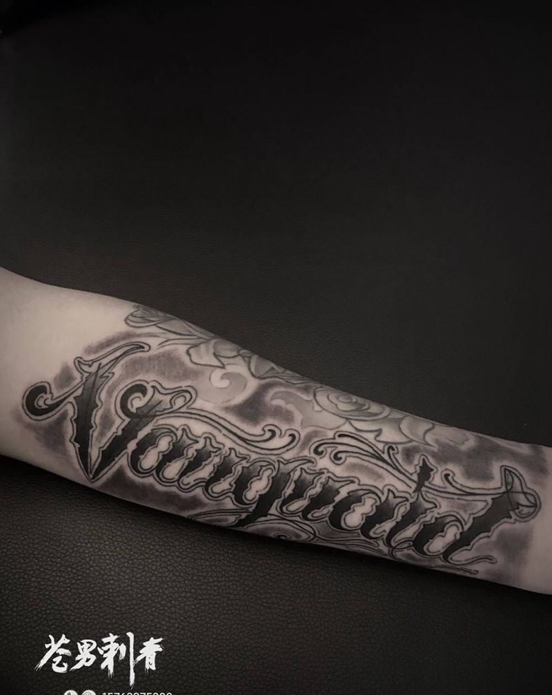 定制花体字，扎的文博笑呵呵纹身图片_手稿字符纹身图案