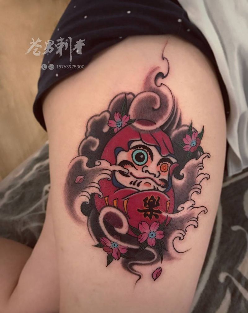 #达摩蛋#纹身图片_成品腿部传统人物鬼神纹身图案