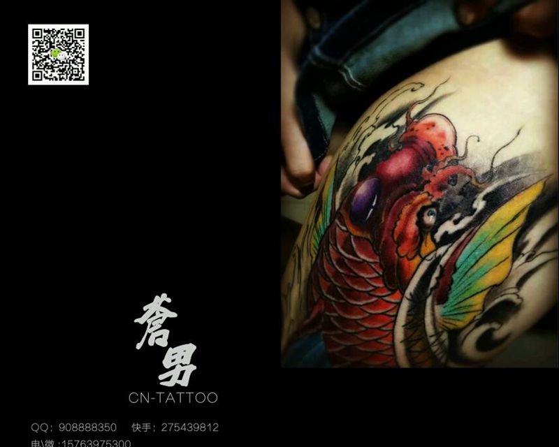 锦鲤鲤鱼纹身纹身图片_腿部传统动物鲤鱼成品纹身图案