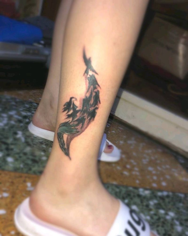 遮盖后纹身图片_腿部纹身图案