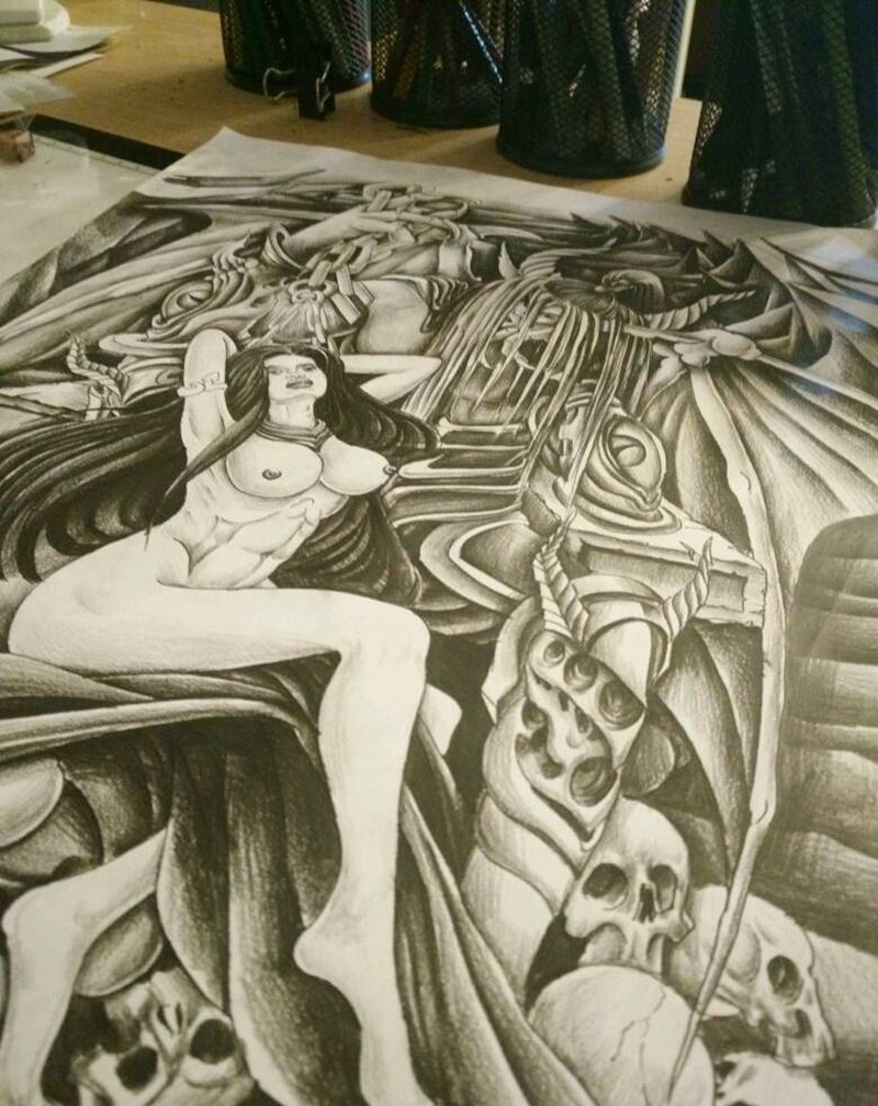 原创设计满背手稿纹身图片