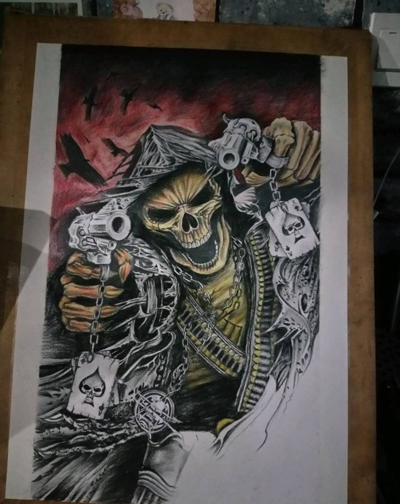 死神来了纹身图片_鬼神手稿纹身图案