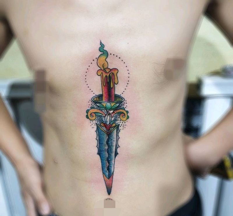 疤痕遮盖纹身图片_腹部纹身图案