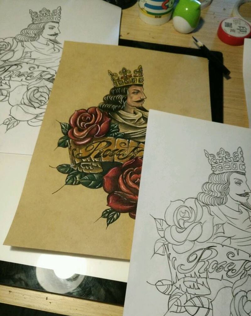 Rose king纹身图片_手臂腿部欧美人物原创手稿纹身图案