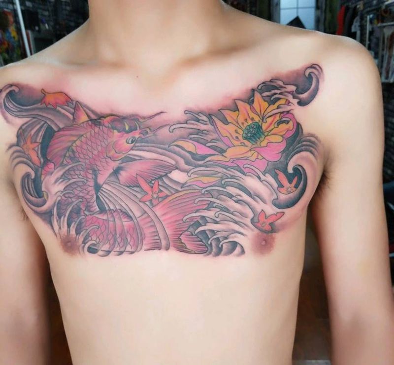 花胸招财锦鲤纹身图片