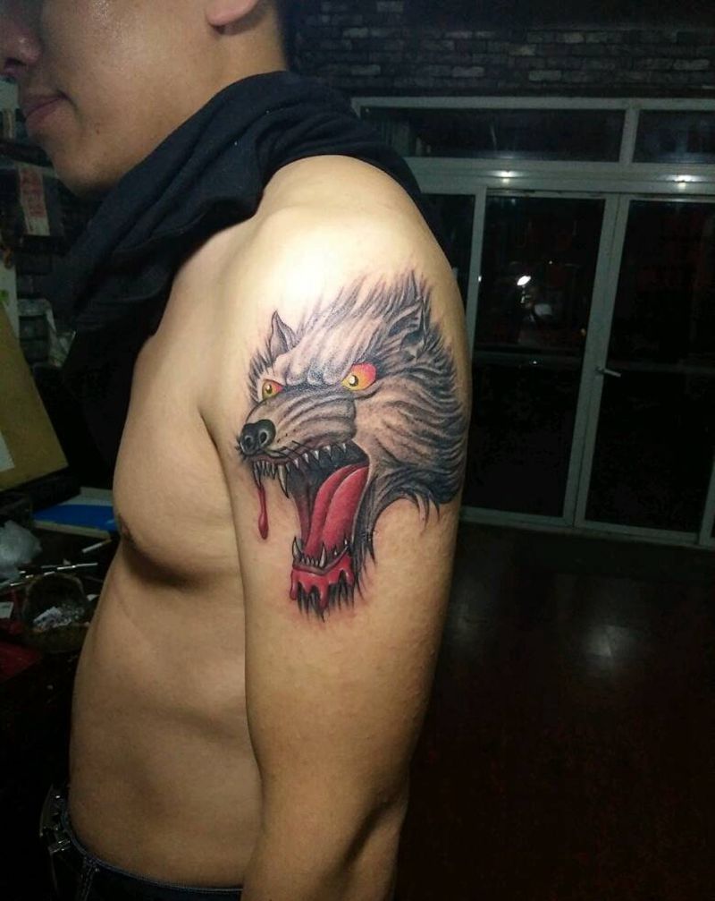 大臂狼头，纹身图片