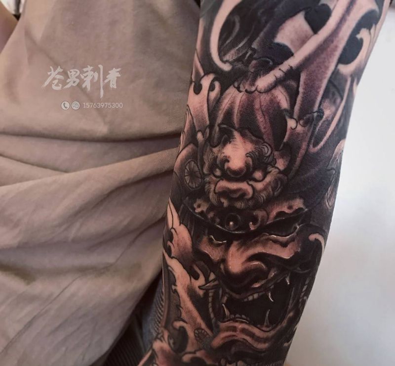 武士纹身图片_成品手臂传统人物纹身图案
