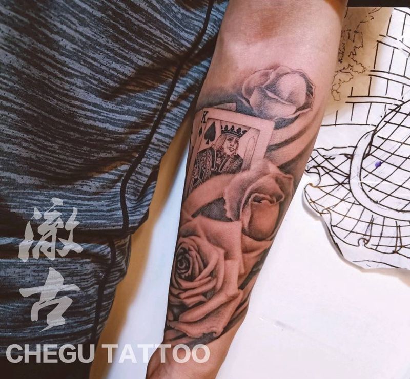 扑克牌纹身图片_手臂欧美写实纹身图案