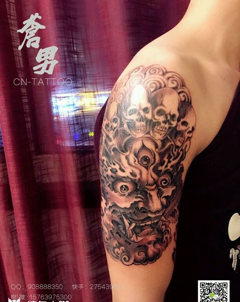 大黑天神纹身图片_手臂传统鬼神成品纹身图案