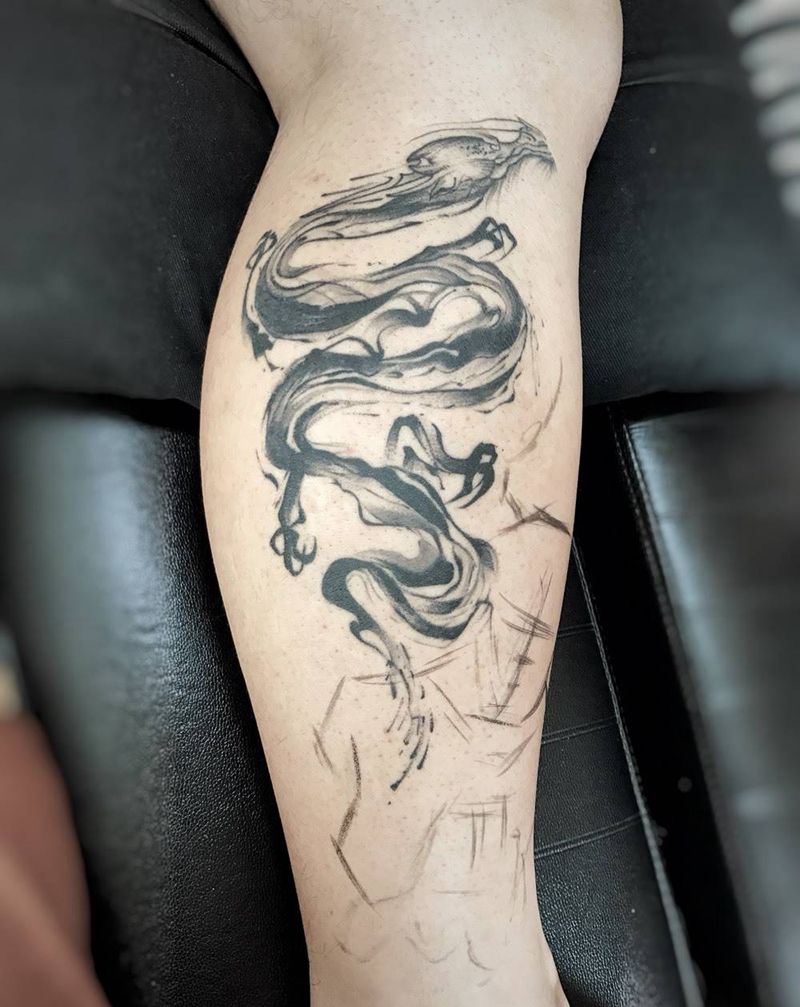 小腿添加～蛇精，未完！纹身图片