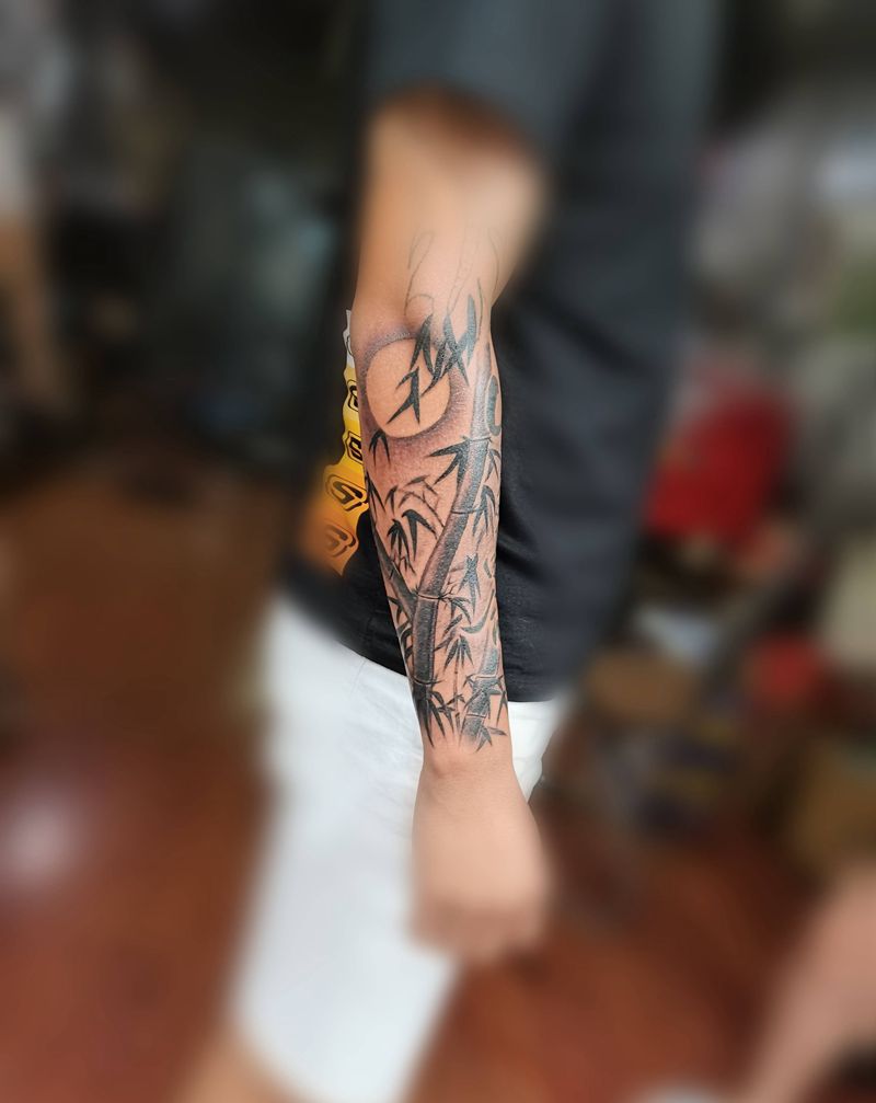 字体，竹林纹身图片_手臂纹身图案