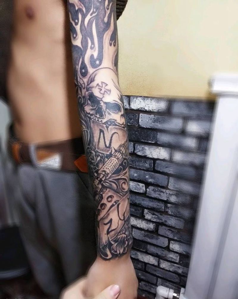 设计花臂纹身图片_手臂欧美成品纹身图案