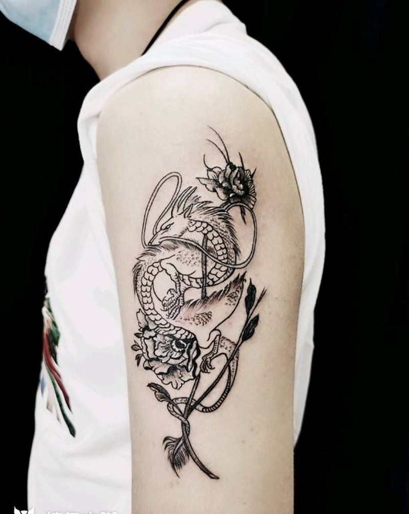 小青龙纹身图片_手臂水墨纹身图案