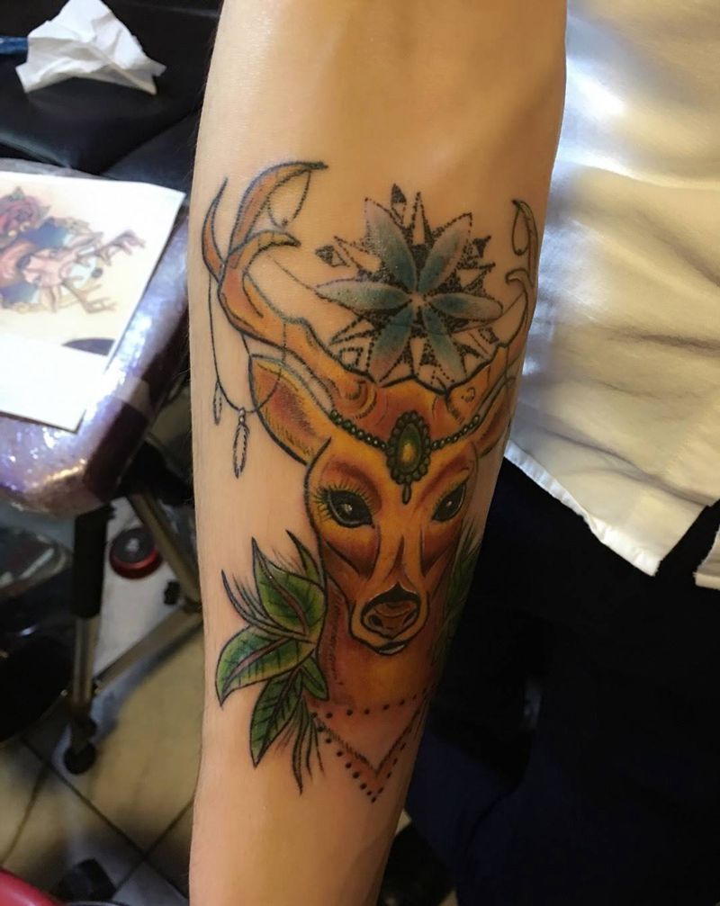 长寿，鹿纹身图片