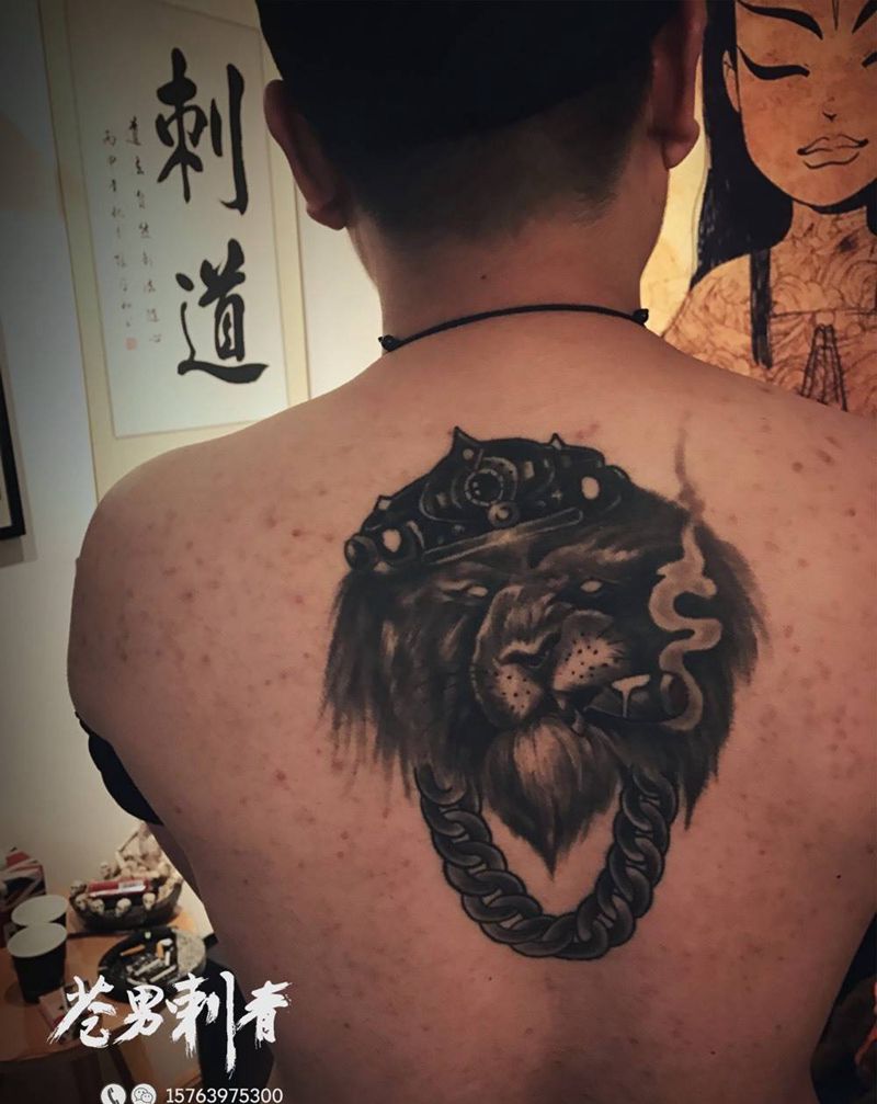 大金链子钻石表纹身图片_成品欧美背部纹身图案