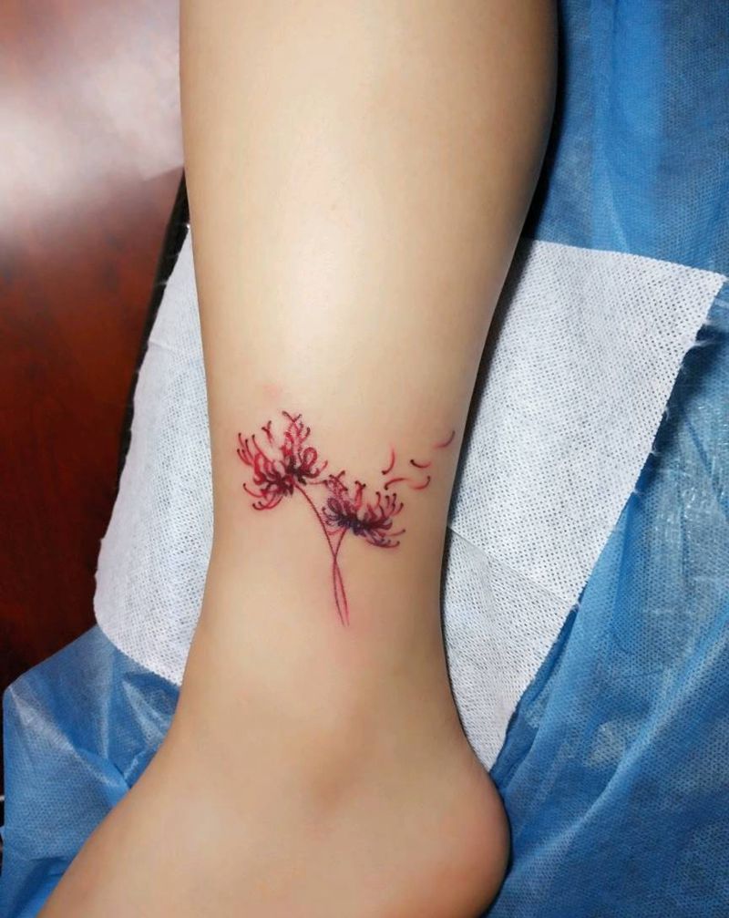 彼岸花纹身图片_脚部清新成品纹身图案
