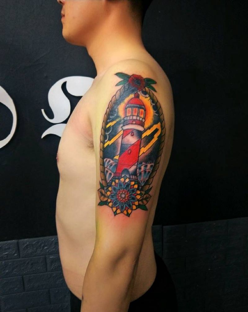 old school灯塔遮盖完纹身图片_Old School纹身图案